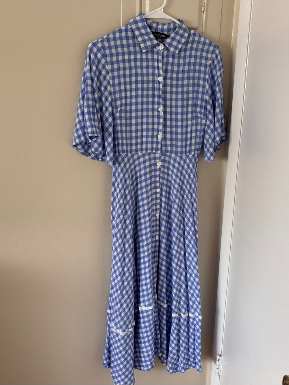 Sister Jane Blue and White Gingham Button-Up Shirt Dress